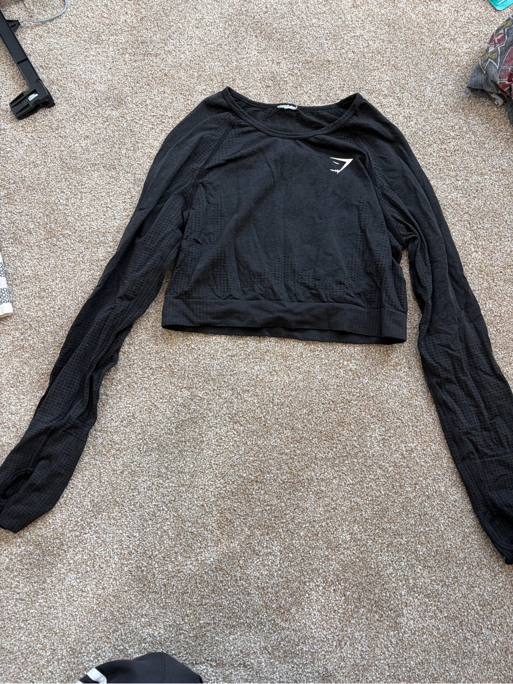 Gymshark Black Cropped Long-Sleeve Performance Top